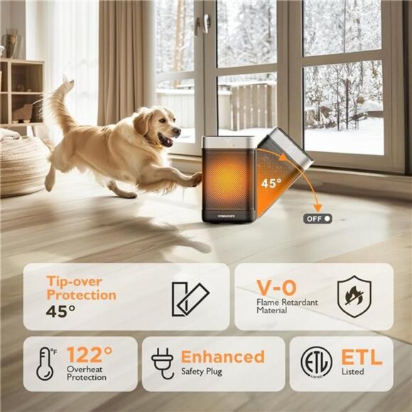 Space Heater Indoor, Small Space Heaters Indoor with Thermostat, 70° Oscillation - Picture 5 of 7
